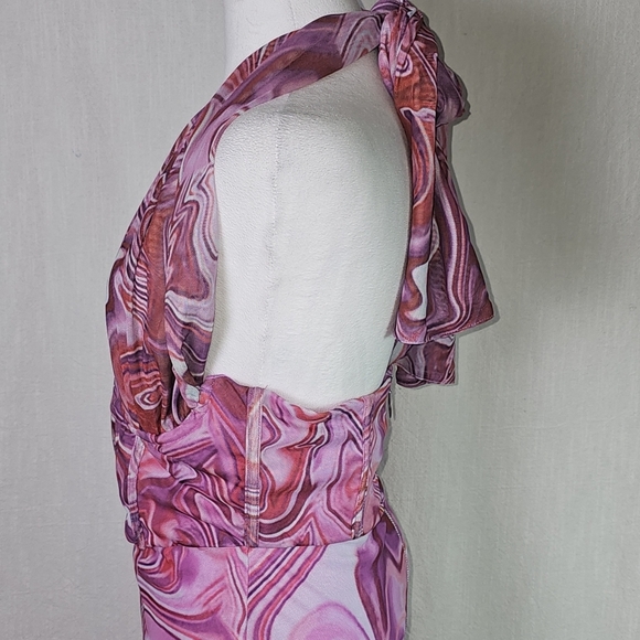 Bardot Retro Tie Dye Mesh Halter Neck Corset Dress SZ L - Picture 7 of 16